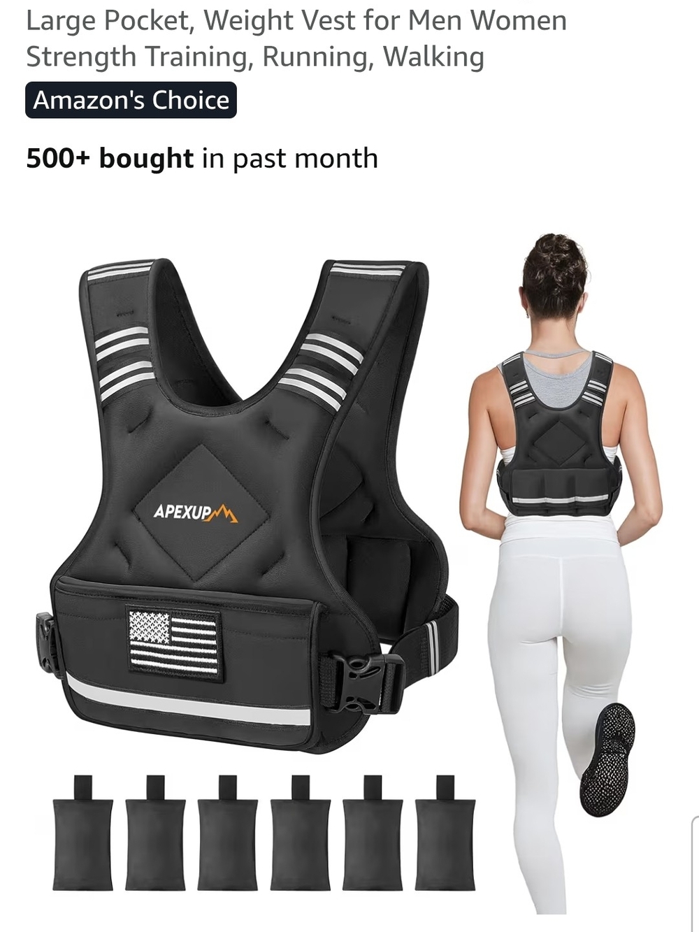 Apexup Adjustable Weighted Vest in Black with Reflective Stripes Mens/Women 18lb